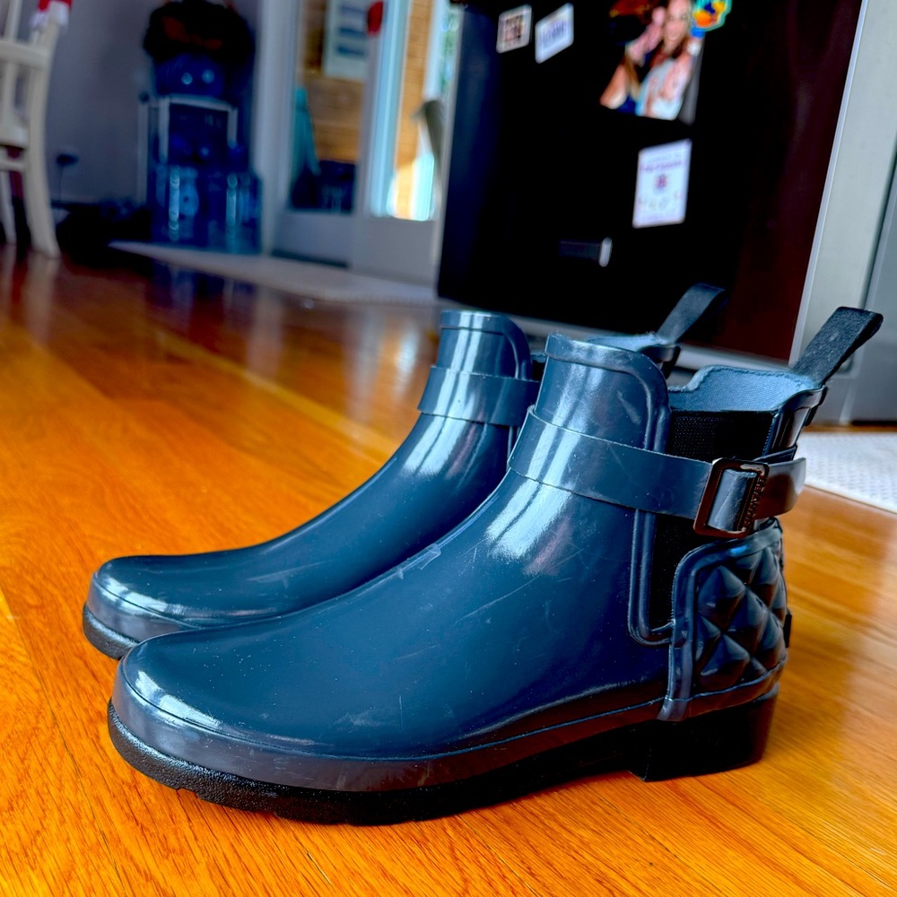 Hunter Navy Blue Winter & Rain Short Gloss Boots